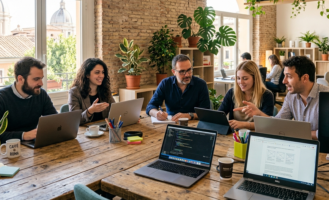Professionista che analizza documenti finanziari in un home office minimalista